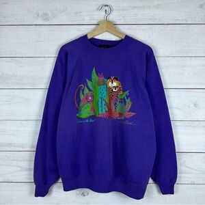 Vintage 1990s Laurel Burch Cats Art Pullover Sweatshirt XL